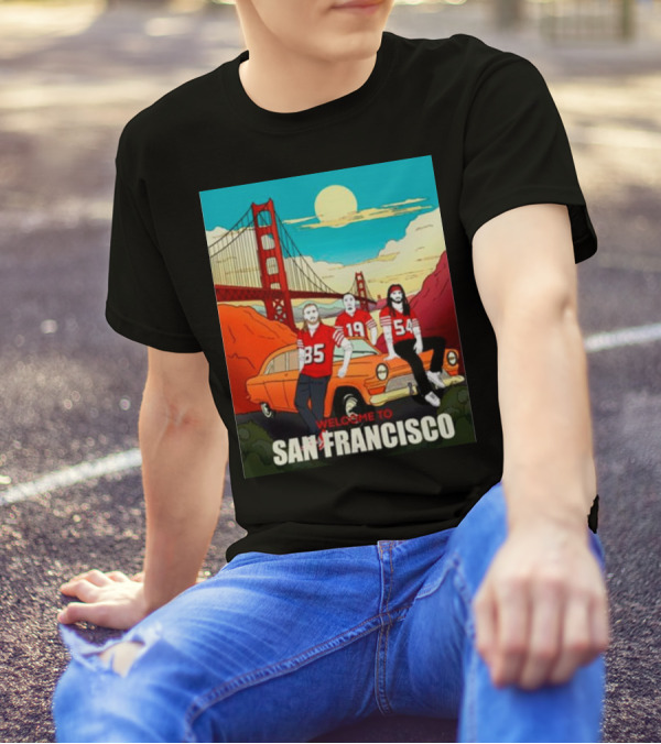 Welcome To San Francisco Golden Gate Bridge Vintage Car Football Jerseys T-Shirt