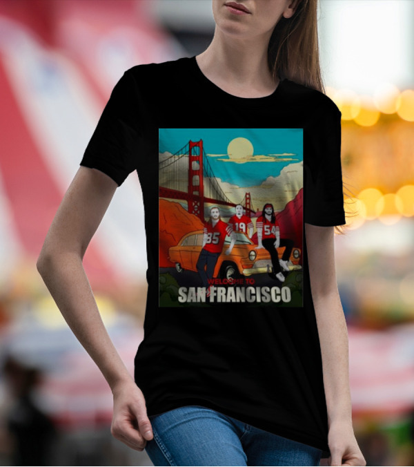 Welcome To San Francisco Golden Gate Bridge Vintage Car Football Jerseys T-Shirt