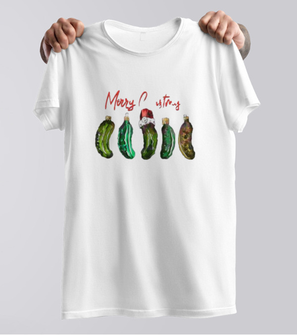 Merry Christmas Funny Pickles With Santa Hat T-Shirt