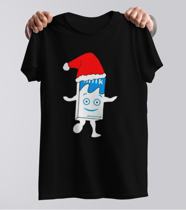 Sana Pasteurized Milk Carton With Christmas Santa Hat T-Shirt