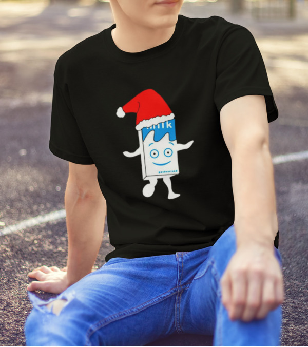Sana Pasteurized Milk Carton With Christmas Santa Hat T-Shirt