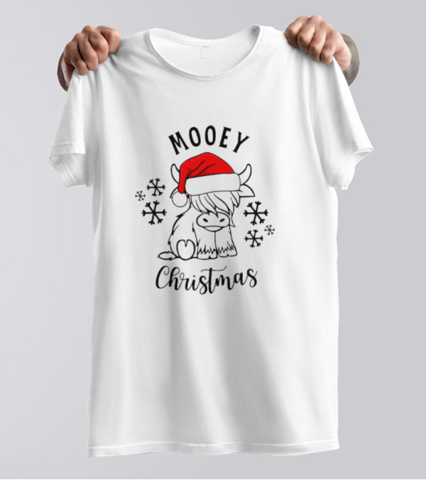 Mooey Christmas Santa Hat Snowflakes T-Shirt