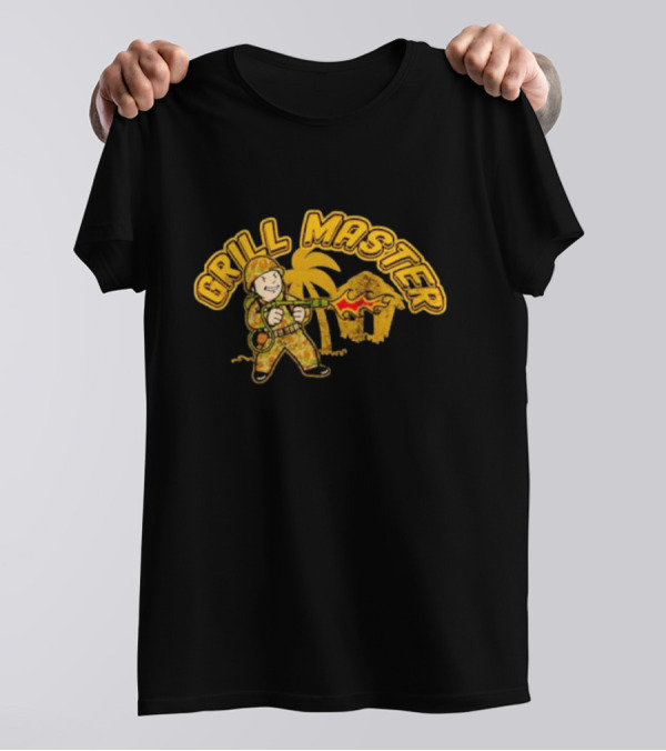 Grill Master BBQ Soldier Tropical Flame Hut T-Shirt