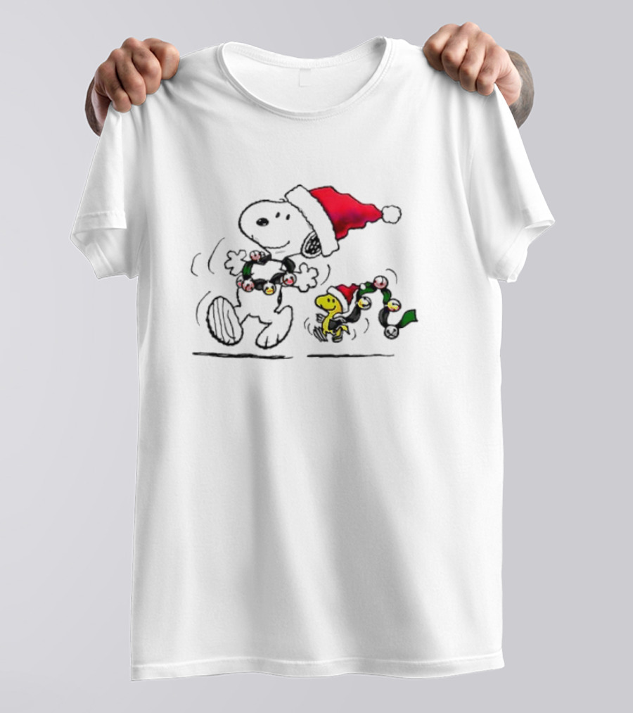 Snoopy Santa Christmas Lights With Woodstock T-Shirt
