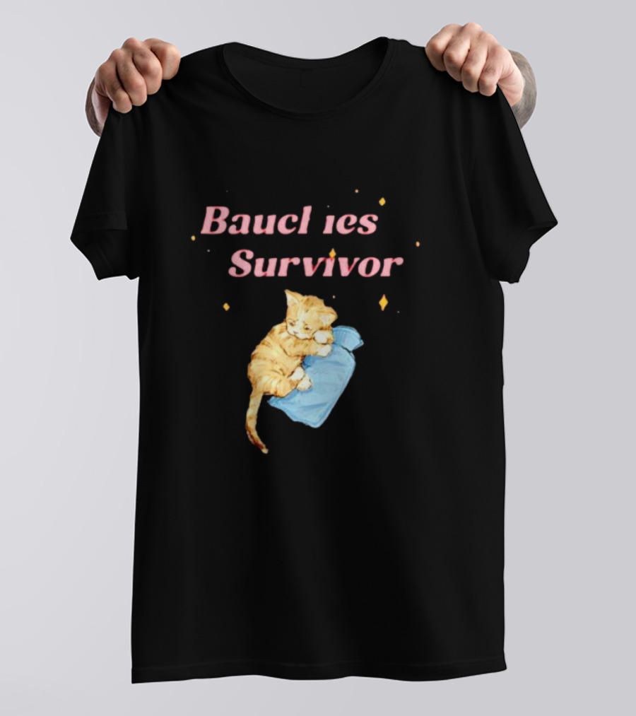 Bauchies Survivor Cat Kitten Holding Blue Blanket T-Shirt