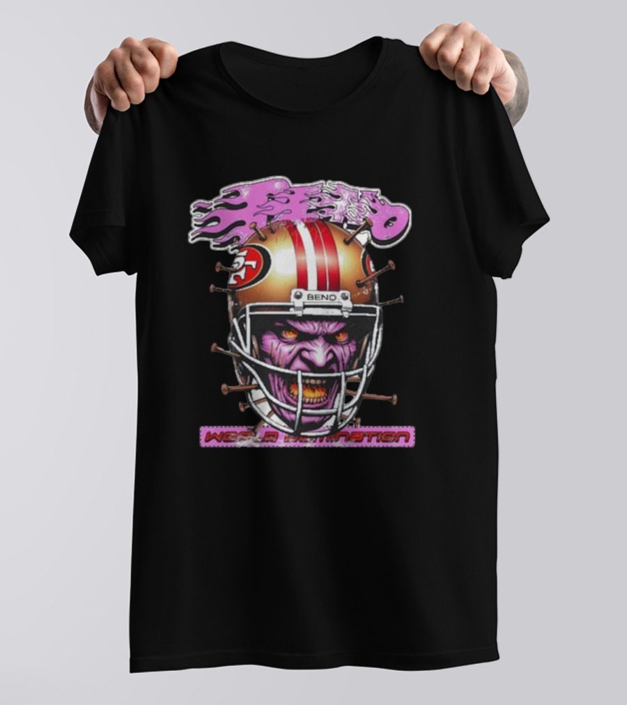 Beno Nin3Rs World Domination Football Helmet Purple Face T-Shirt