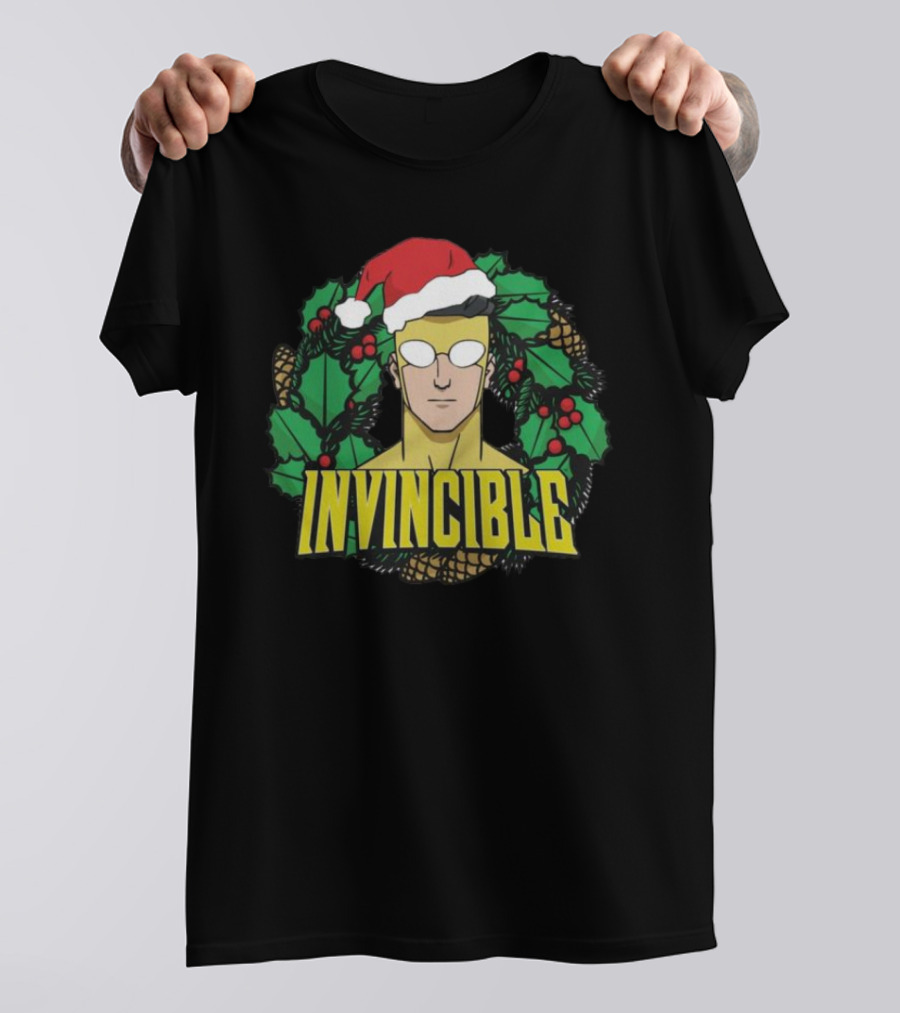 Invincible Mark Grayson Holiday Santa Hat Holly And Pine Cones T-Shirt