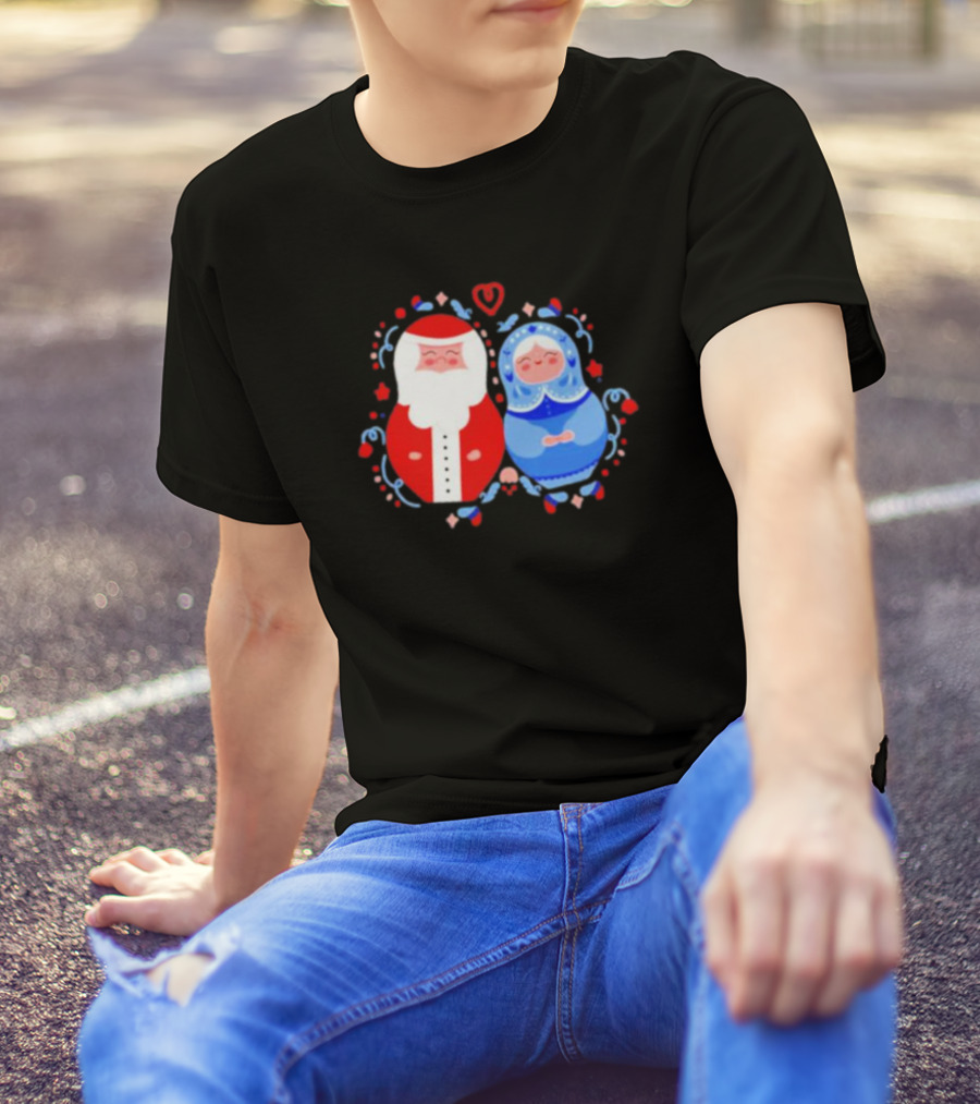 Christmas Santa And Snow Maiden Mamushkas With Festive T-Shirt