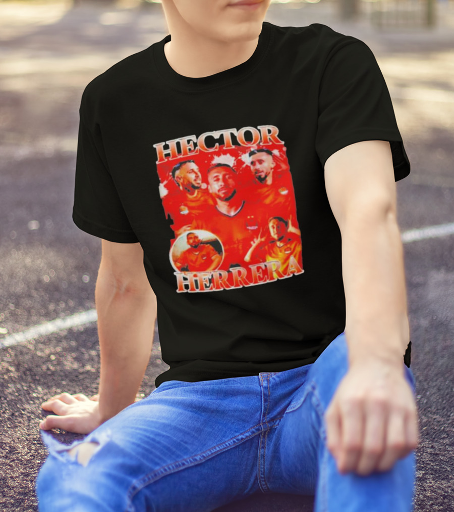 HECTOR HERRERA Red Bootleg Style Portrait Montage T-Shirt