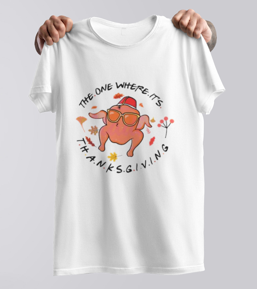 Thanksgiving Friends Turkey In Sunglasses With Fez Hat And Autumn Leaves T-Shirt