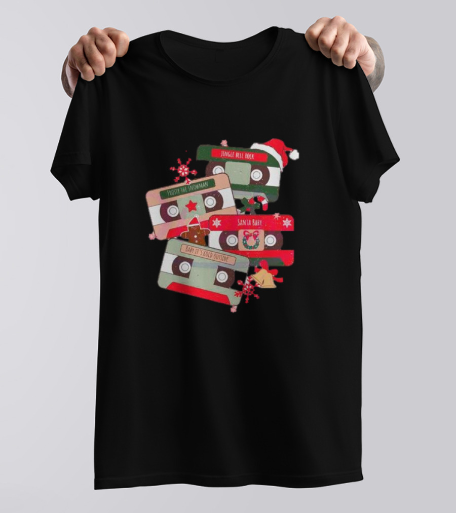 Jingle Bell Rock Santa Baby Frosty The Snowman Vintage Christmas Music Cassettes T-Shirt