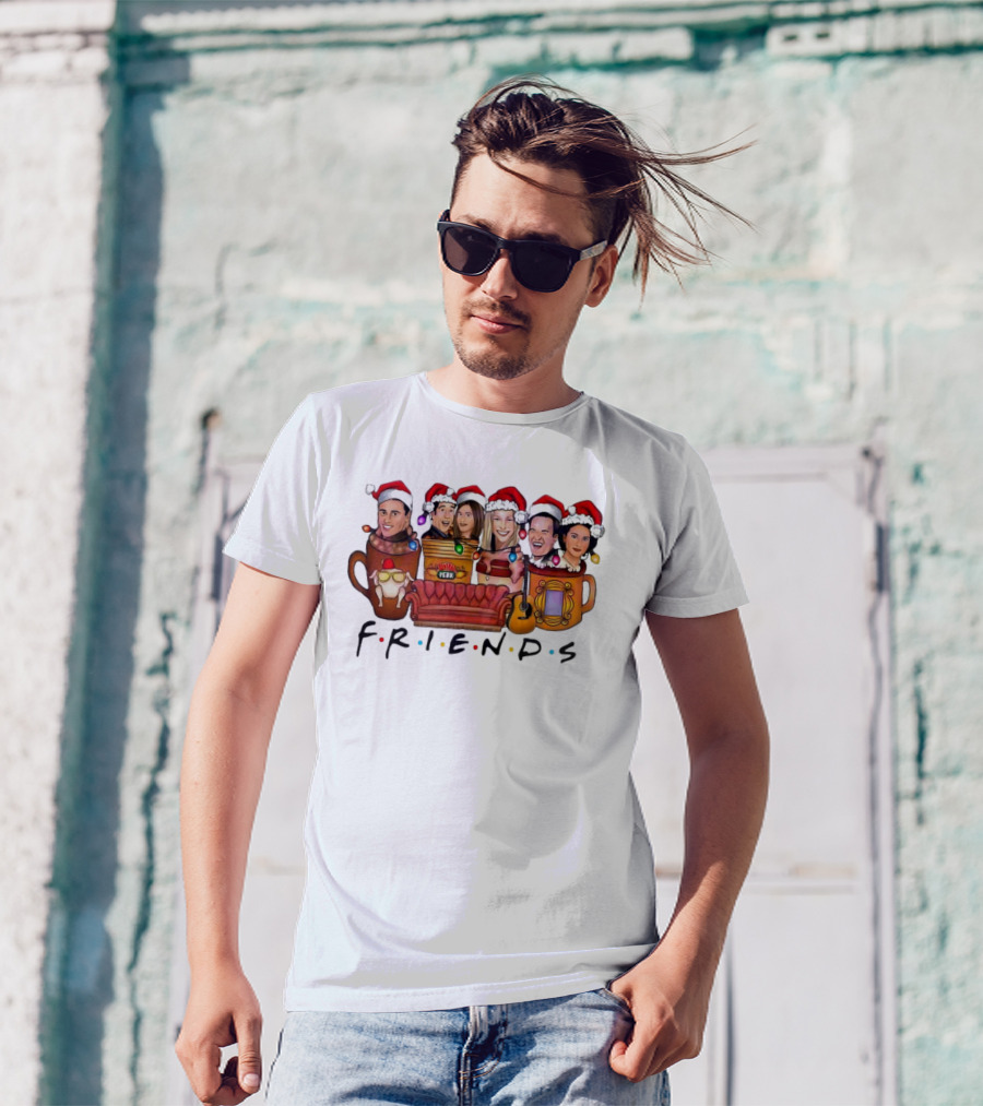Friends TV Show Christmas Central Perk Couch And Santa Hats T-Shirt