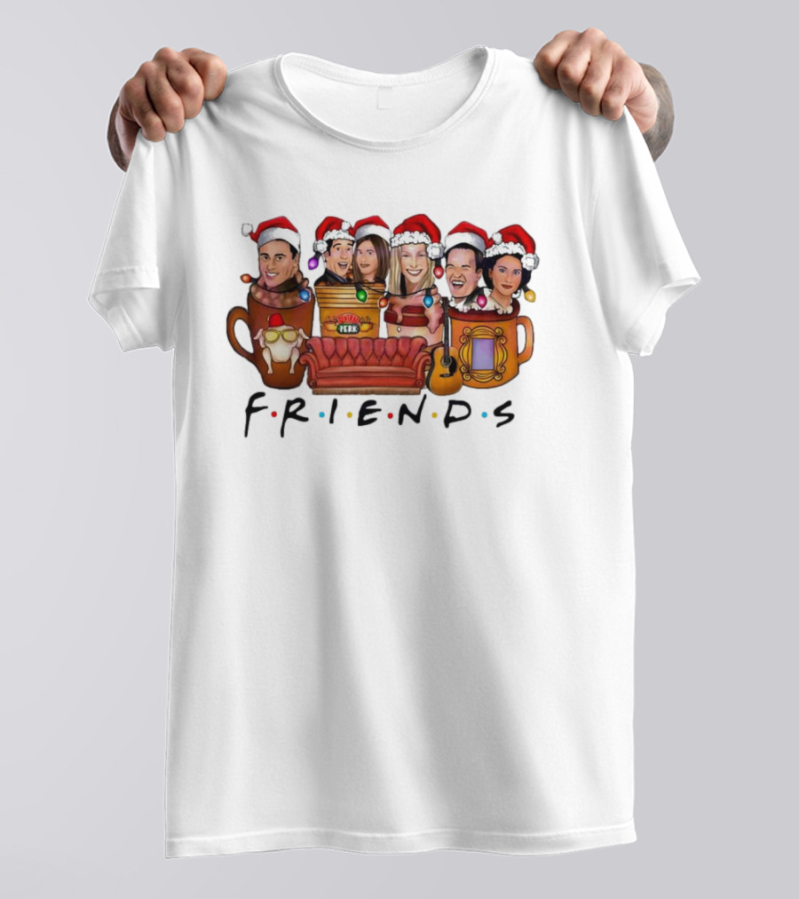 Friends TV Show Christmas Central Perk Couch And Santa Hats T-Shirt