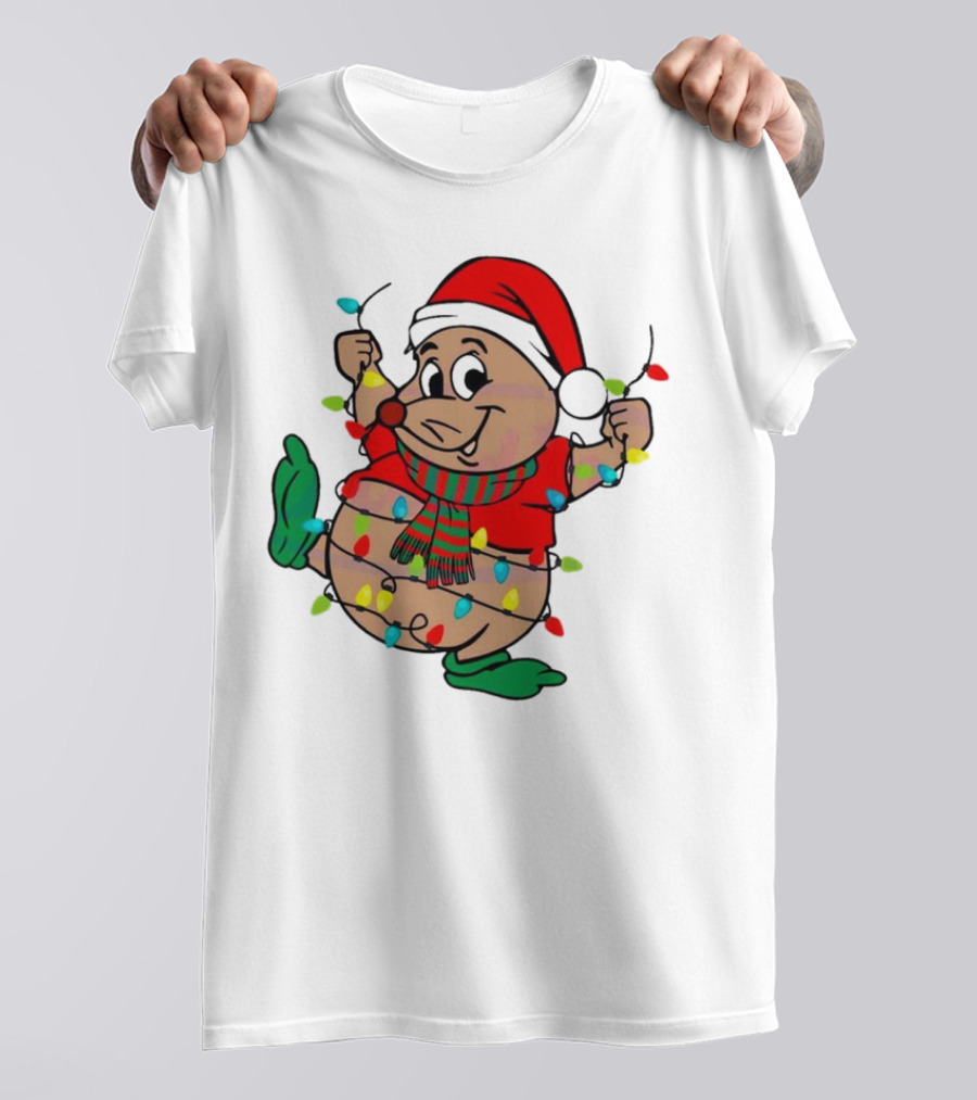 Gus Santa Hat Christmas Lights Cozy Festive Character With Bright Holiday Spirit T-Shirt