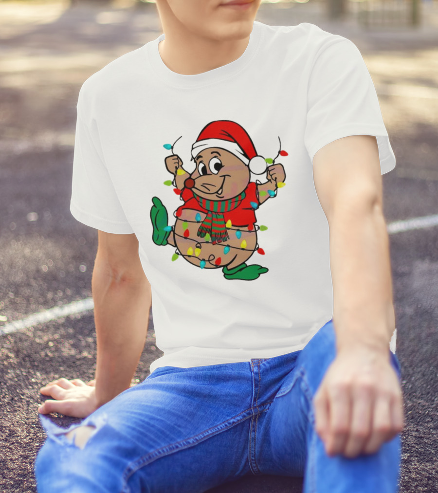 Gus Santa Hat Christmas Lights Cozy Festive Character With Bright Holiday Spirit T-Shirt