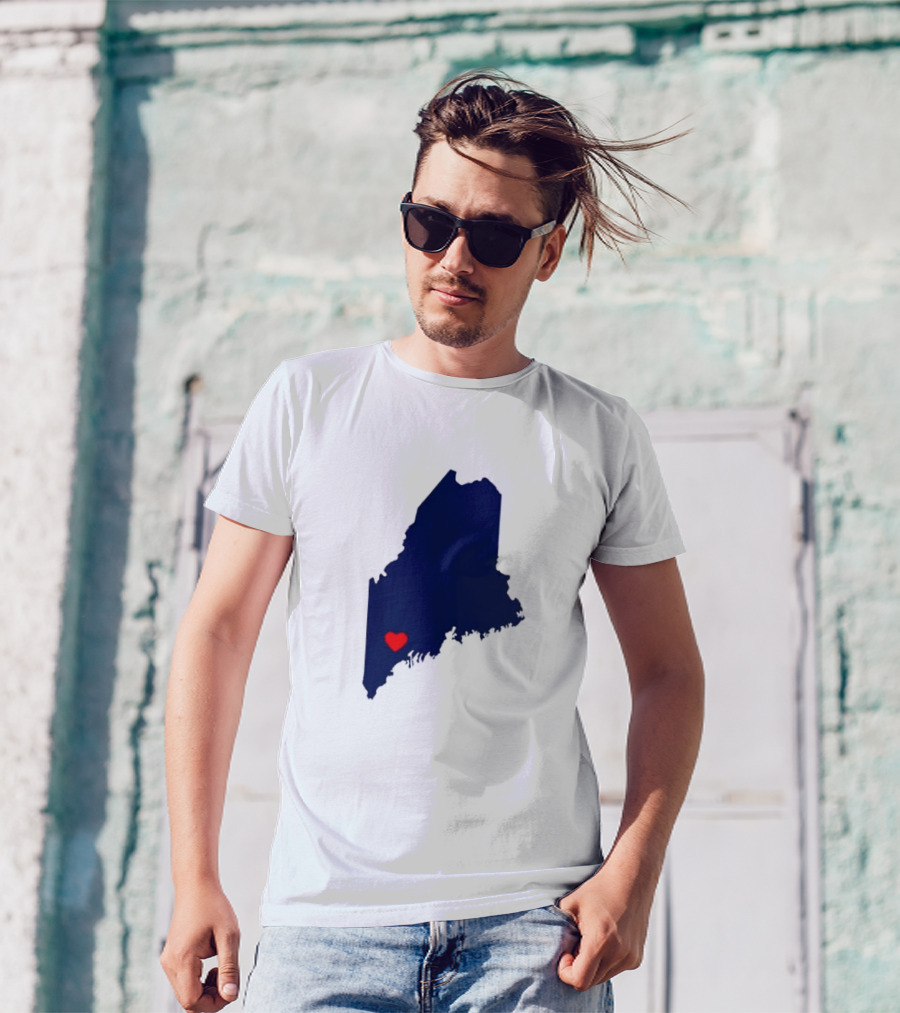 Love Lewiston Strong Heart On Maine Map T-Shirt