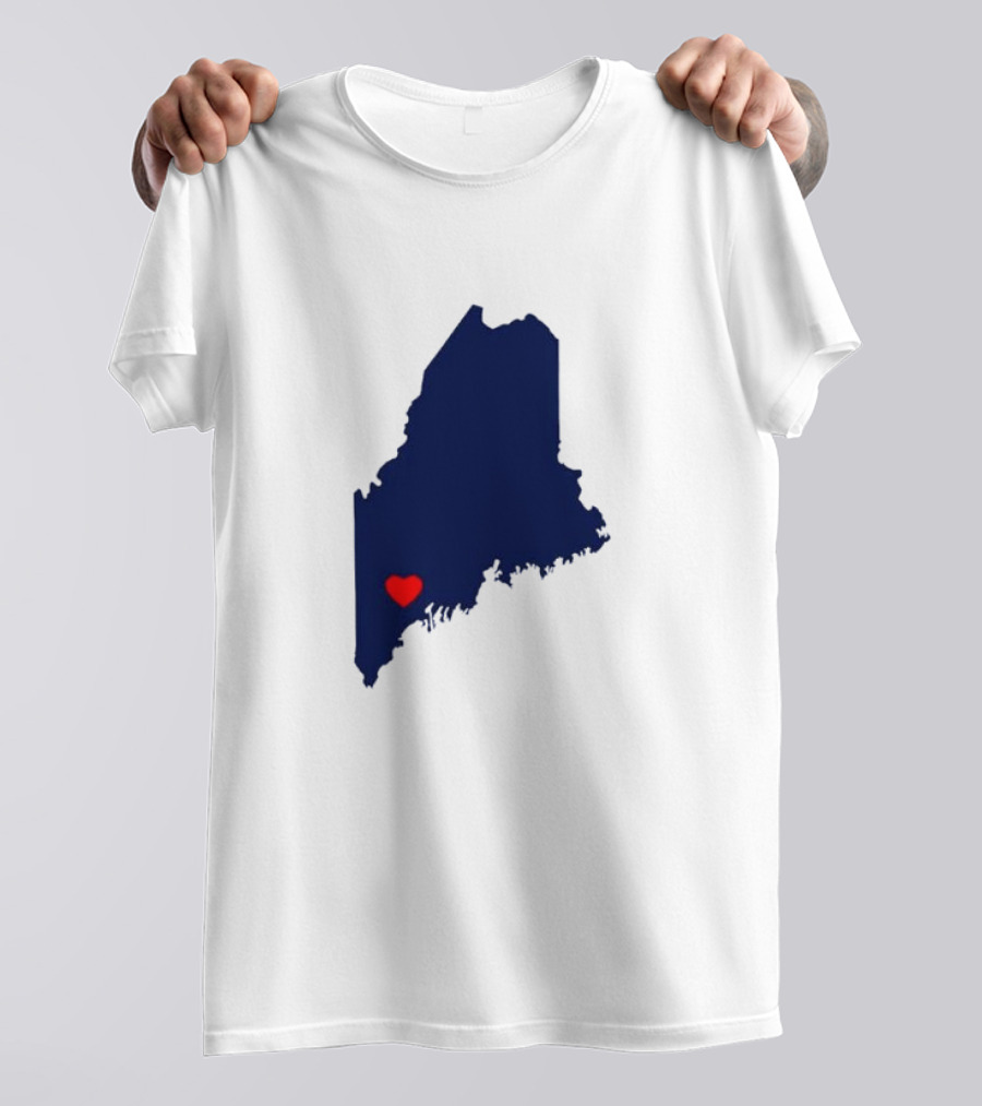 Love Lewiston Strong Heart On Maine Map T-Shirt