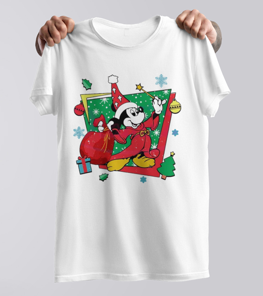 Mickey Sorcerers Apprentice Christmas 90s Magic Holiday T-Shirt