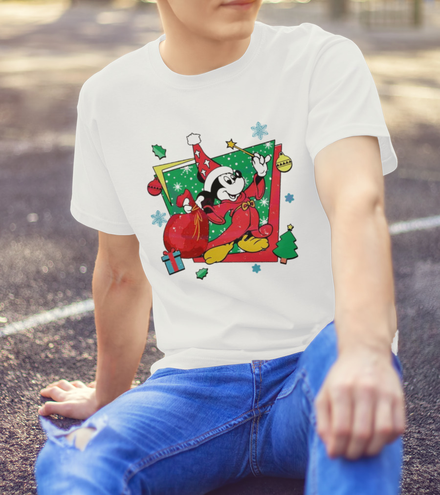 Mickey Sorcerers Apprentice Christmas 90s Magic Holiday T-Shirt
