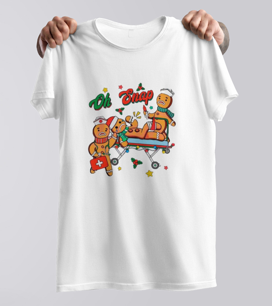 Oh Snap Gingerbread Nurse Ambulance Christmas T-Shirt