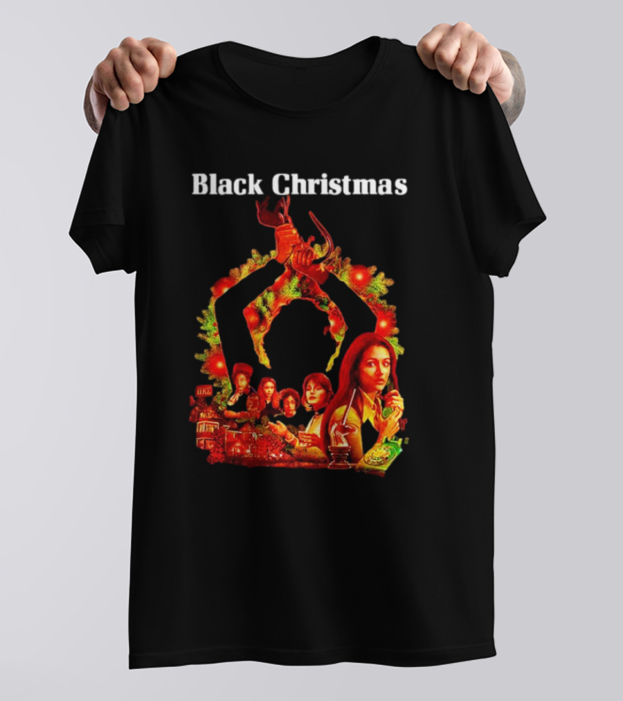 Black Christmas Silent Night Horror Movie Characters Axe Wreath Scene T-Shirt