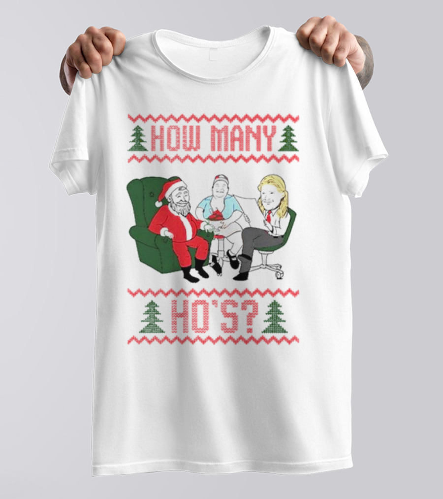 How Many Ho’s Santa Chair Christmas T-Shirt
