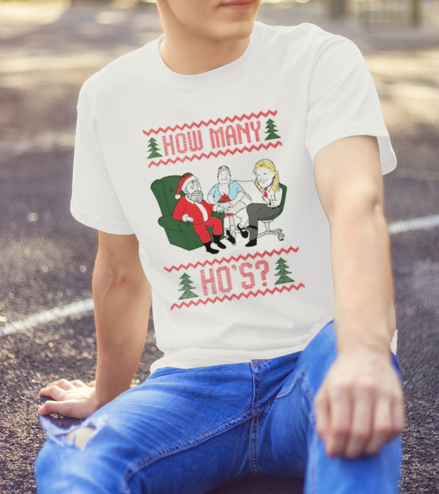 How Many Ho’s Santa Chair Christmas T-Shirt