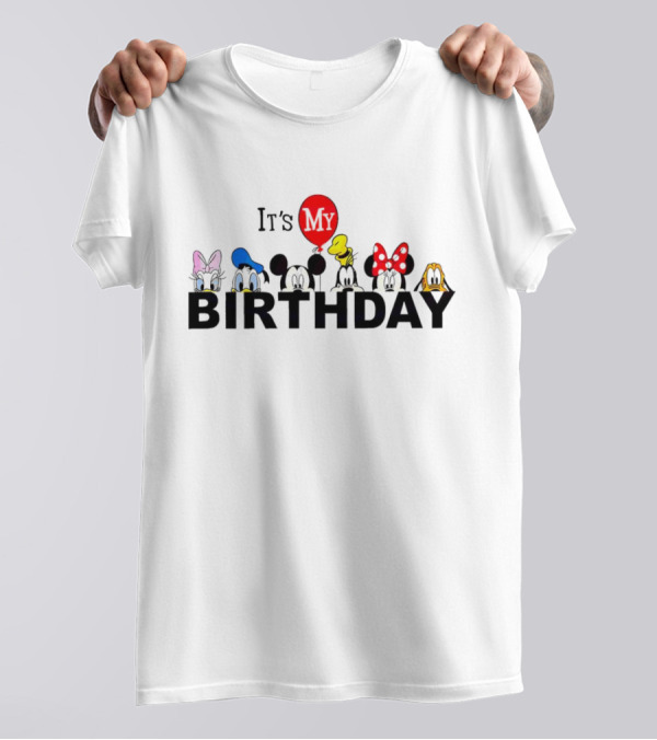 It's My Birthday Disney Characters Mickey Minnie Donald Balloon T-Shirt
