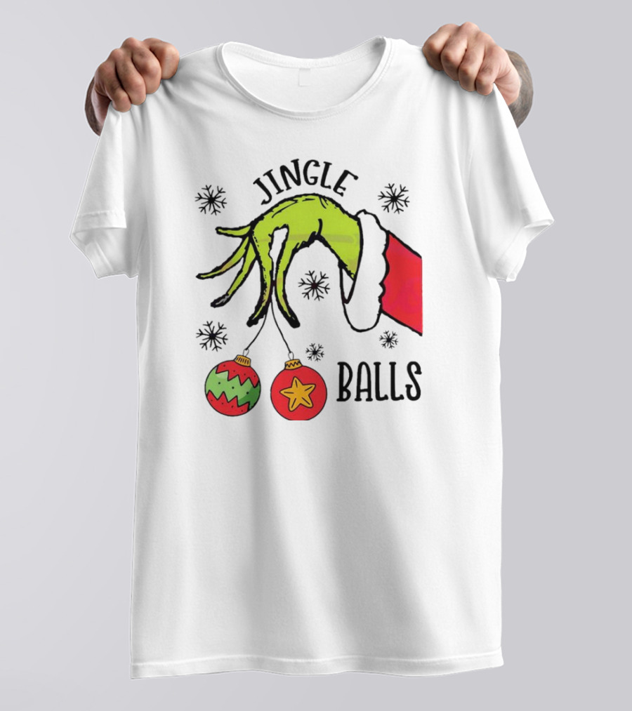 Jingle Balls Grinch Hand Holding Christmas Ornaments T-Shirt