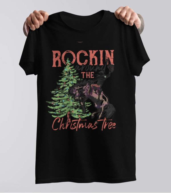 Rockin Around The Christmas Tree Horse And Holiday Lights T-Shirt