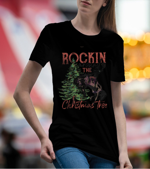 Rockin Around The Christmas Tree Horse And Holiday Lights T-Shirt