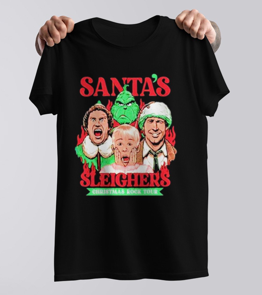 Santa's Sleighers Christmas Rock Tour Grinch Home Alone Holiday Icons T-Shirt