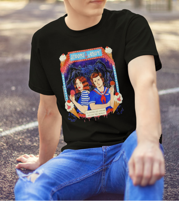 Scoops Ahoy Slinging Ice Cream Saving The World Stranger Things Duo Vintage T-Shirt