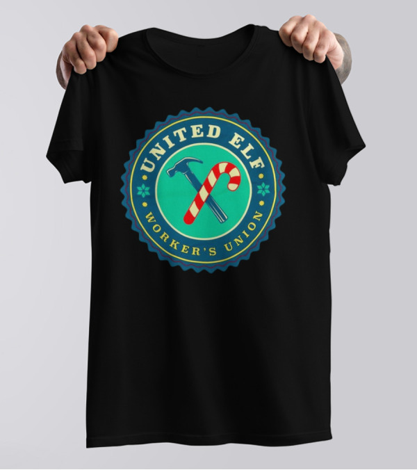 United Elf Worker's Union Candy Cane And Hammer Emblem T-Shirt