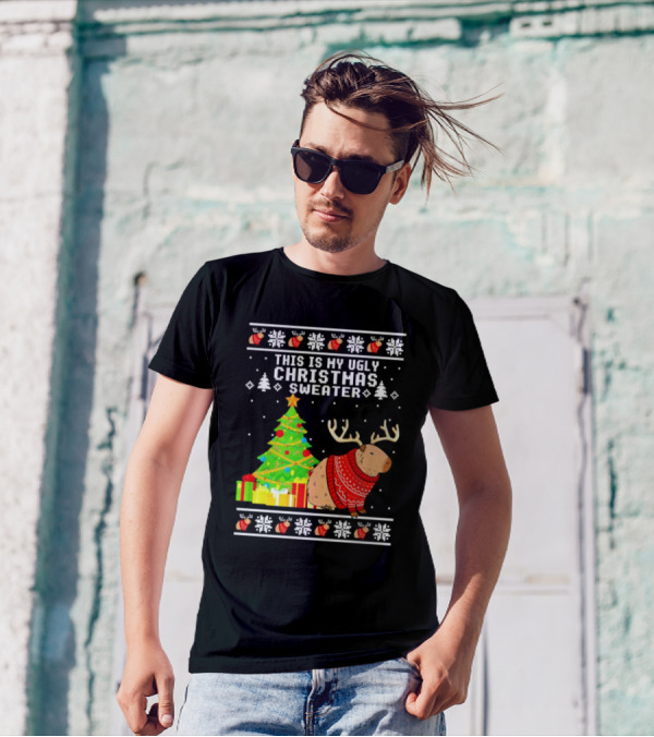 This Is My Ugly Christmas Sweater Capybara Reindeer T-Shirt