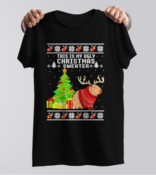 This Is My Ugly Christmas Sweater Capybara Reindeer T-Shirt