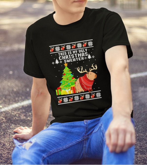 This Is My Ugly Christmas Sweater Capybara Reindeer T-Shirt
