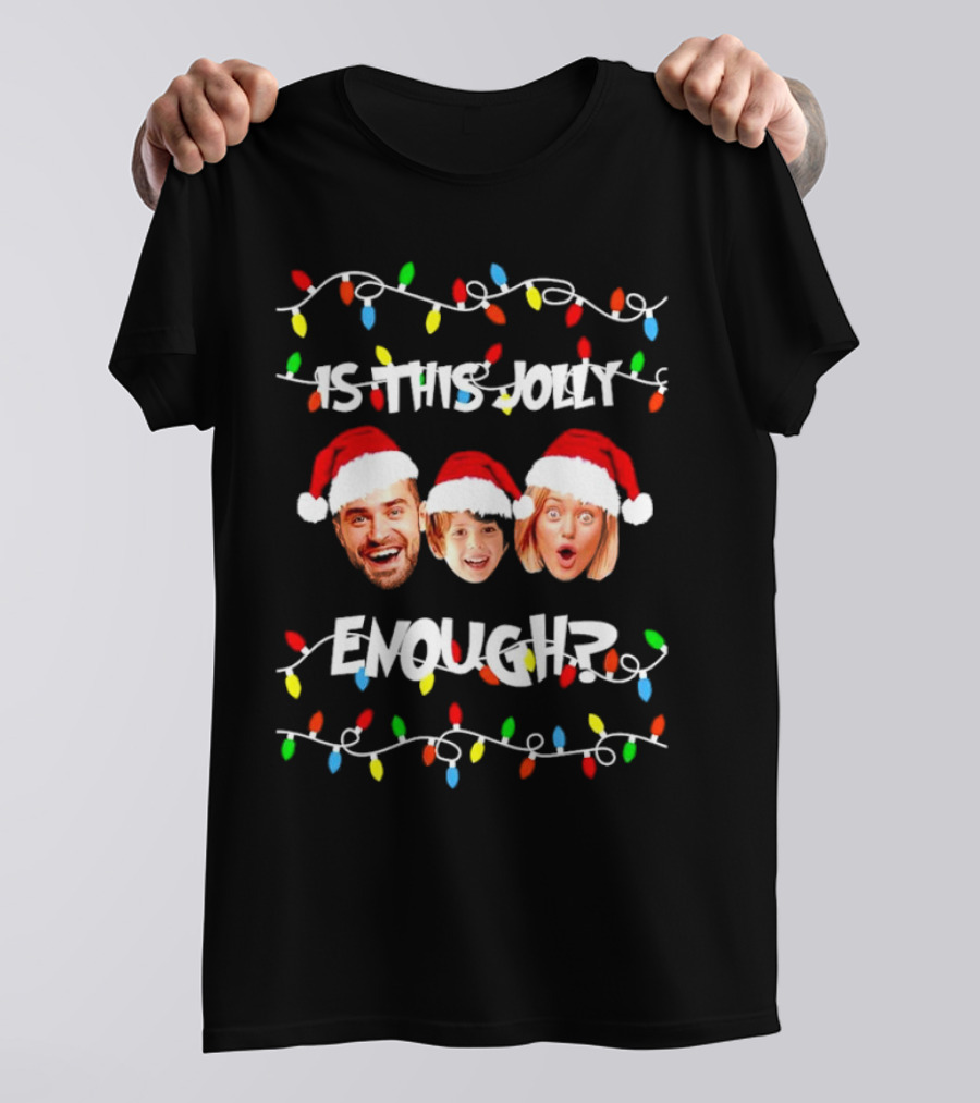 Is This Jolly Enough Custom Family Christmas Lights Holiday Faces T-Shirt