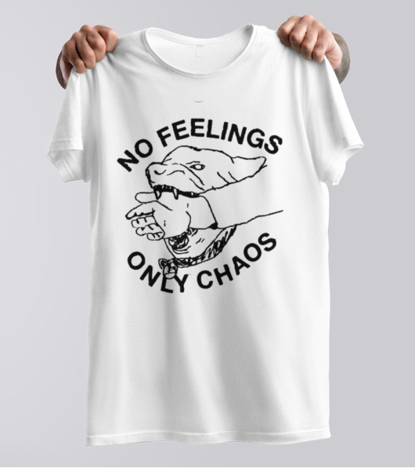 No Feelings Only Chaos Hand-Biting Shark Drawing T-Shirt