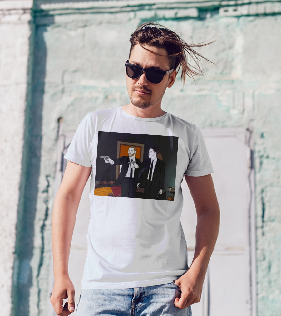 Pulp Fiction Bosa And Youn Duo With Guns Scene T-Shirt