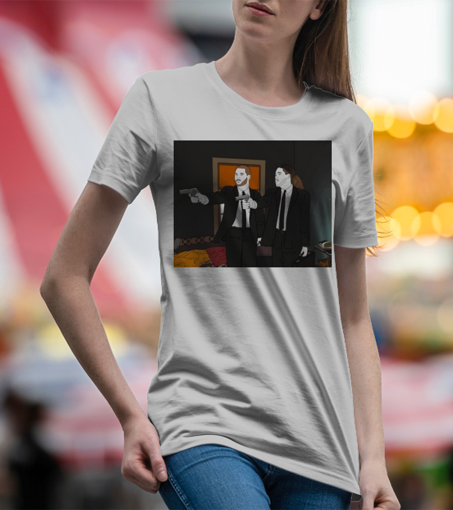 Pulp Fiction Bosa And Youn Duo With Guns Scene T-Shirt