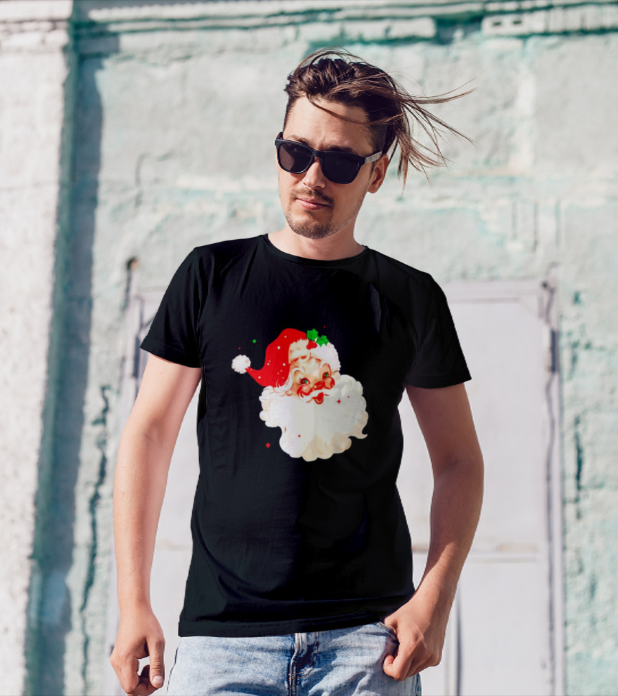 Santa Christmas Vintage Retro Style Holly Berries T-Shirt