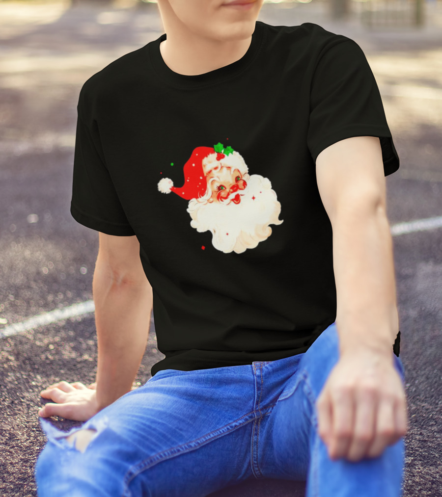 Santa Christmas Vintage Retro Style Holly Berries T-Shirt