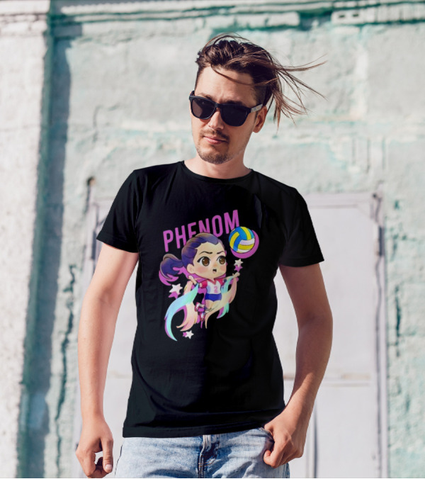 Phenom Chibi Volleyball Player With Rainbow Trails And Stars T-Shirt