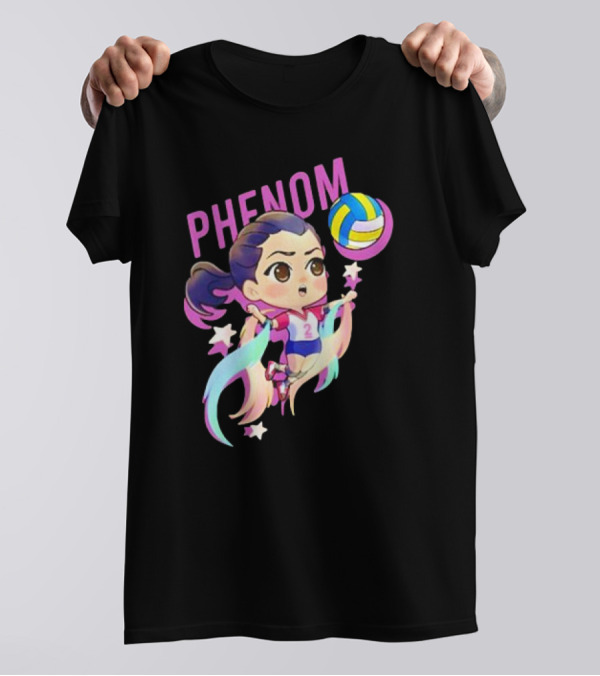 Phenom Chibi Volleyball Player With Rainbow Trails And Stars T-Shirt