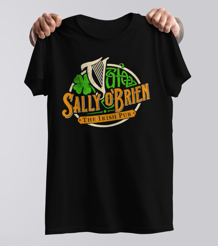 Sally O'Brien Irish Pub Clover Celtic Harp Versengold T-Shirt