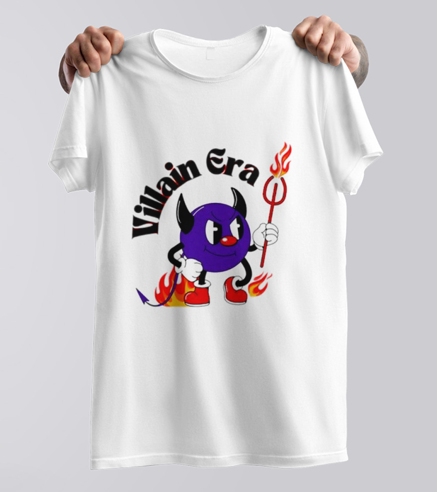 Villain Era Devil Cartoon With Pitchfork And Flames T-Shirt