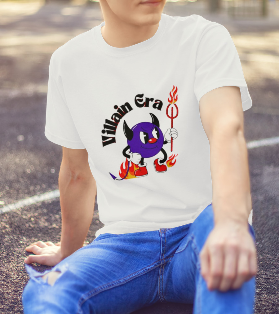 Villain Era Devil Cartoon With Pitchfork And Flames T-Shirt