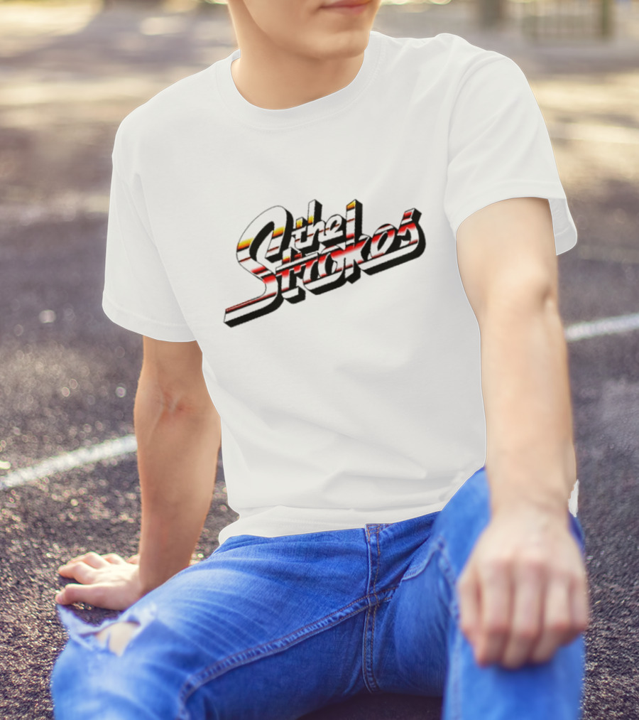 The Strokes Striped Text With Red And Yellow Accents T-Shirt