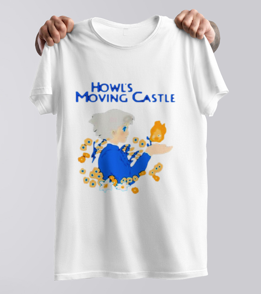 Howl’s Moving Castle Howl With Calcifer And Flowers T-Shirt
